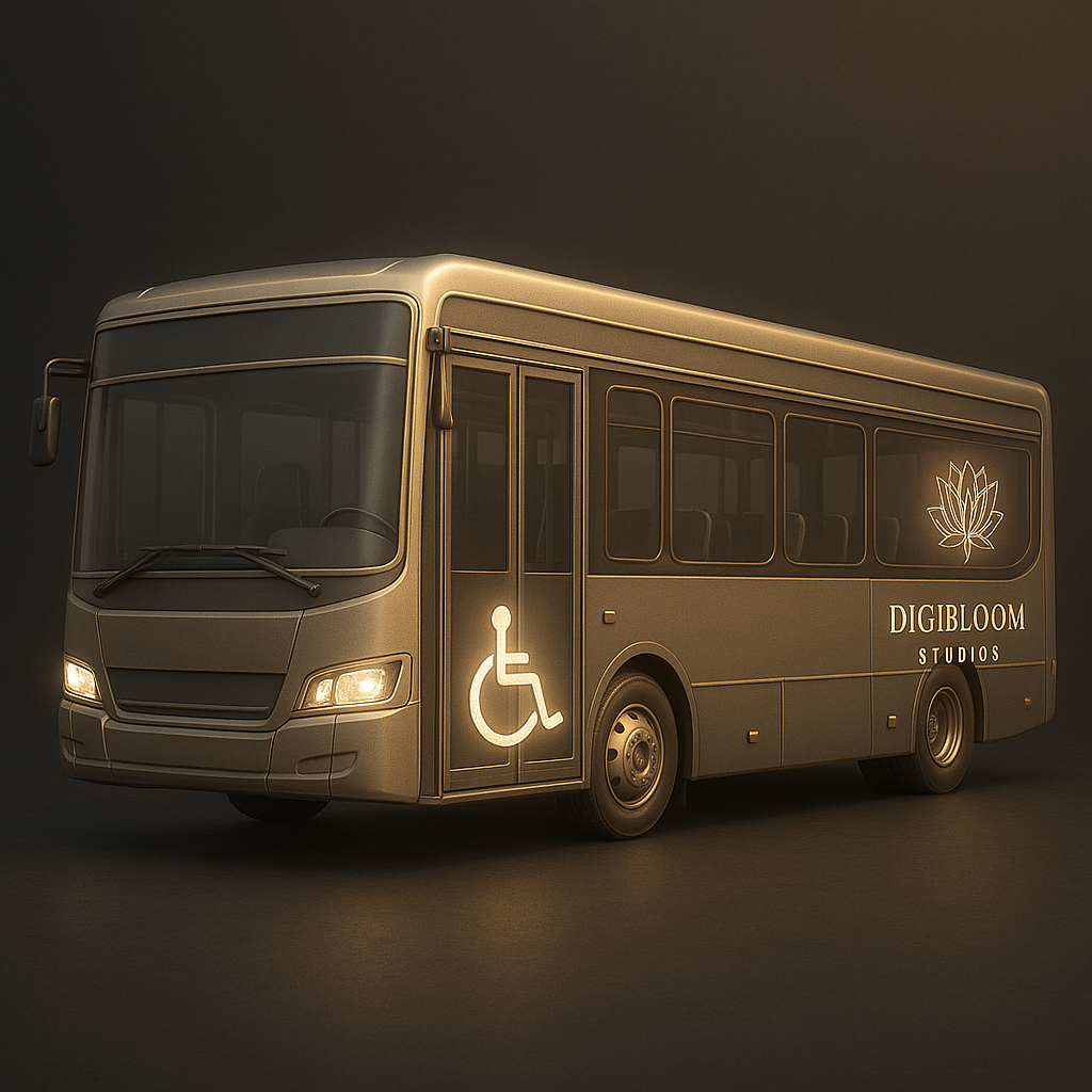 Accessible bus render with DigiBloom branding